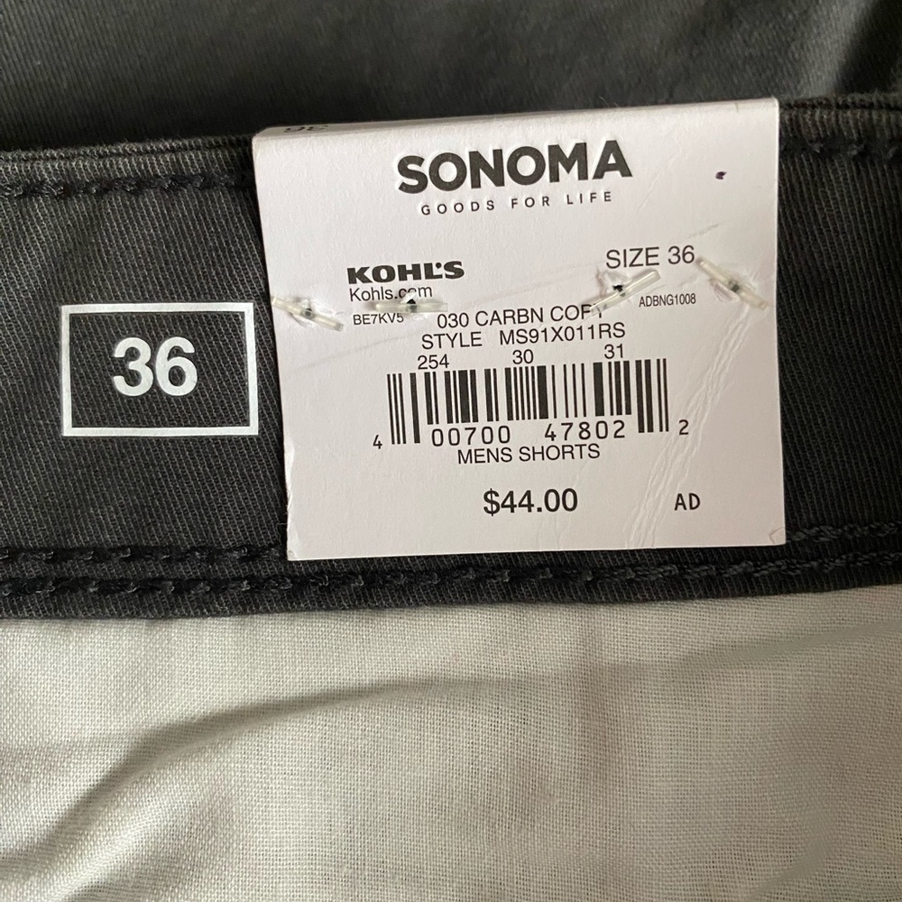 Sonoma Classic Cargo, Dark Gray, Men’s Shorts, New, 36, Gift / School / Casual - Picture 2 of 7